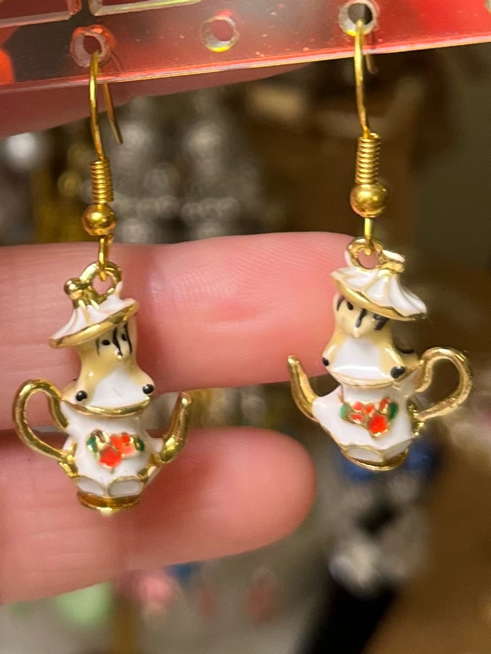Vintage Inspired Ceramic Teapot Dangle Earrings